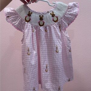 Pink Gingham Baby Dress with Embroidered Bunnies